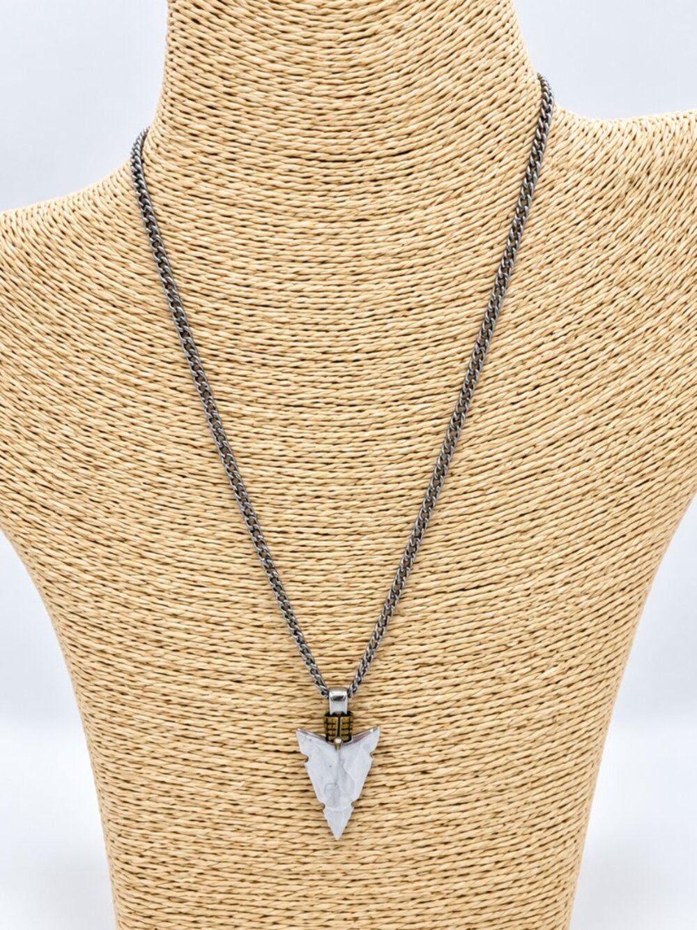 Silver Tone Arrowhead Pendant Necklace Long Chain Boho Southwestern